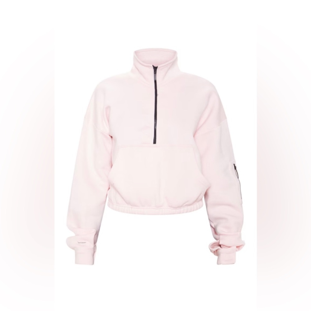 PrettyLittleThing baby pink oversized zip front sweatshirt size small